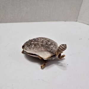 Handmade Vintage Sea shell Folk Turtle Figurine Sculpture Kitsch MCM Honu
